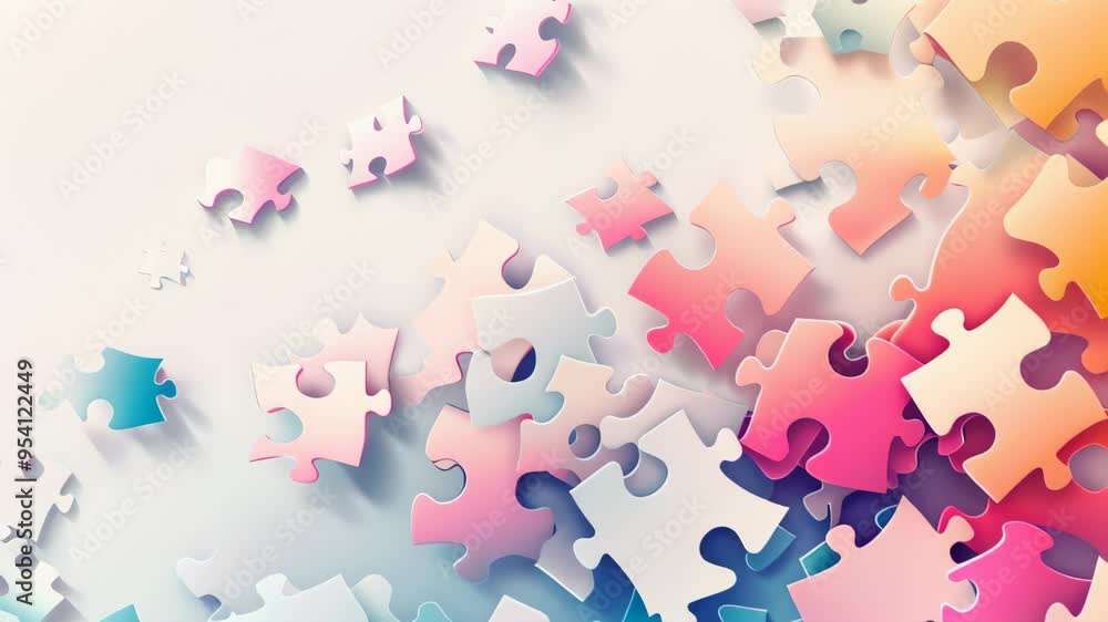 Poster abstract arrangement of colorful jigsaw puzzle pieces in soft pastel shades. concept of problem-solv