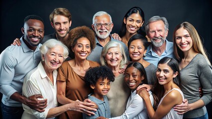 Group of diverse individuals of different ages, ethnicities, and abilities gathered together, forming a strong bond,