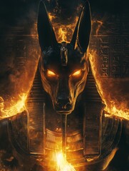 Mythical Anubis with Glowing Eyes and Ancient Egypt  Symbolism 