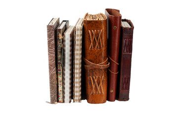 antique leather notebook or diary in vertical with drawings and png colors, space for text.