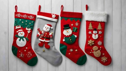 Colorful Christmas Stockings Hanging on Festive Garland with Gifts. Generated AI