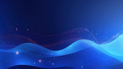 A digital abstract background with flowing waves and dotted patterns in shades of blue.