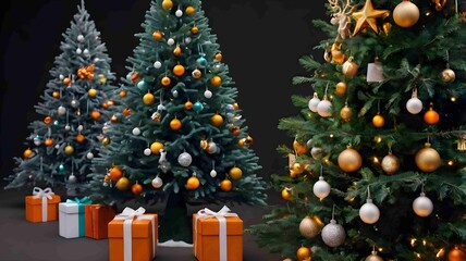 Elegant Christmas Tree with Golden Decorations in Cozy Living Room. Generated AI