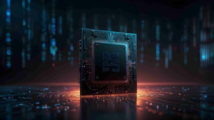 Futuristic Microchip on Advanced Circuit Board with Neon Glow. Generated AI