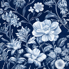 drawings of shelps and floral in navy