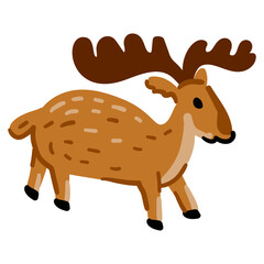 Cute deer cartoon isolated on white background. Funny vector moose. Cheerful elk