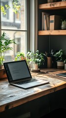 Fototapeta premium office desktop with laptop and analytics