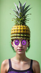 Woman with pineapple hat