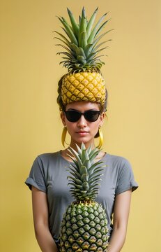 Naklejki Woman with pineapple hat