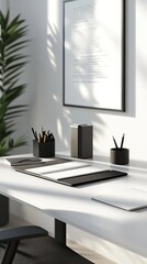 Neat office desk with notebook mockup