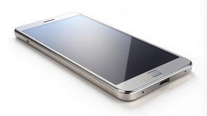 Highly detailed, lifelike 3D rendering of a sleek, silver, modern smartphone on a clean white background, showcasing