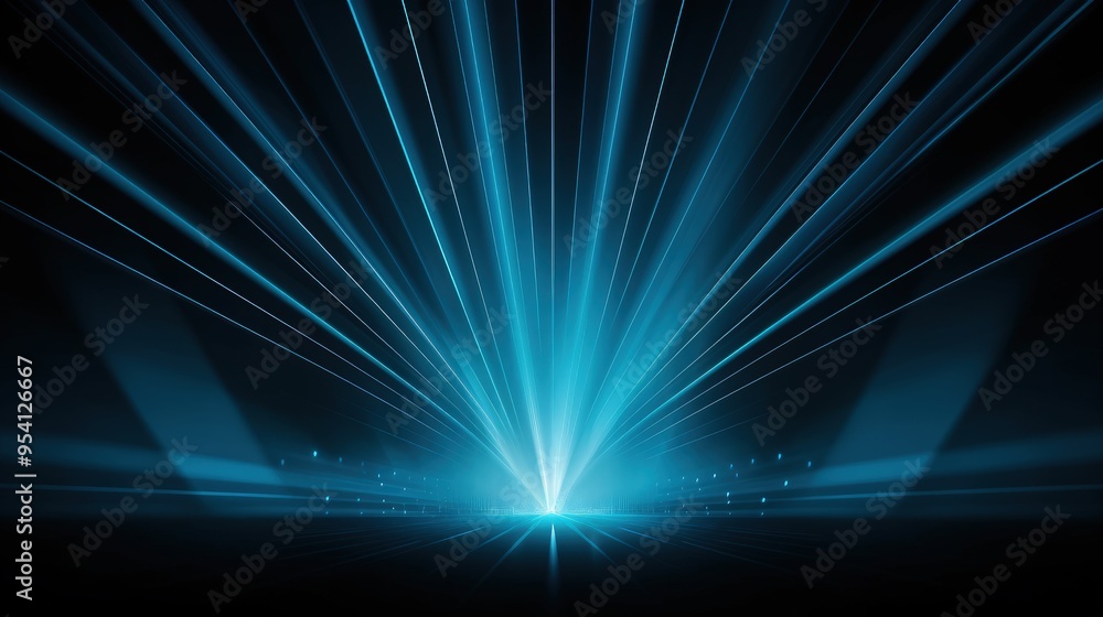 Poster a vibrant blue light burst emanating from a dark background, creating a dynamic visual effect.
