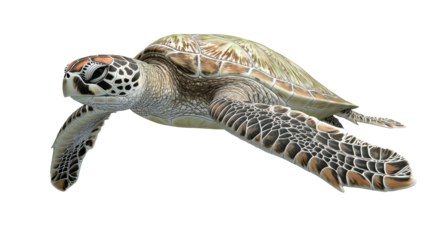 Sea turtle gliding gracefully  isolated on white transparent background
