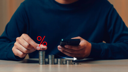 Interest rate and dividend concept, FED consider interest rate Interest rate decline graph,...