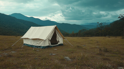 tent in the middle of nature, beautiful landscape. natural, protected area