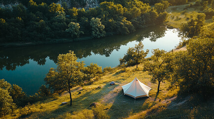 tent in the middle of nature, beautiful landscape. natural, protected area