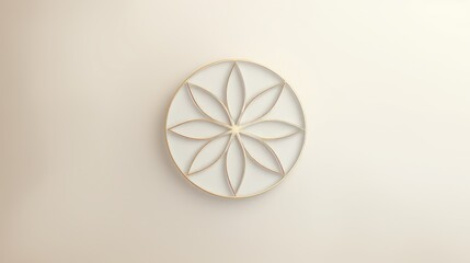 A minimalist circular design featuring a flower-like pattern on a soft background.
