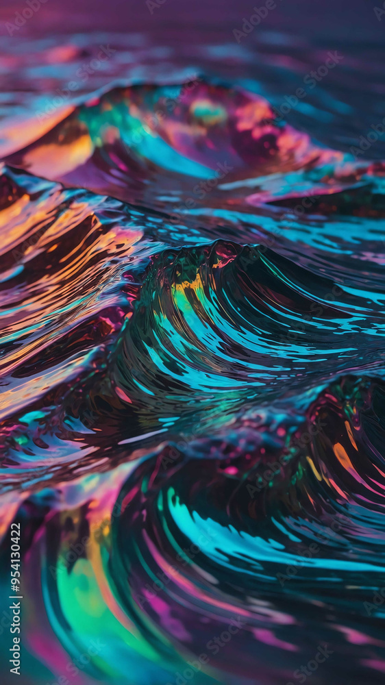 Sticker iridescent holographic waves with vibrant hues