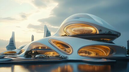 Fototapeta premium Exceptional and innovative futuristic building architecture highlighted in vibrant, high-resolution images