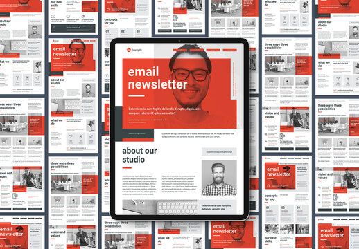E-mail Newsletter Template in Grey Sades with Red Accents