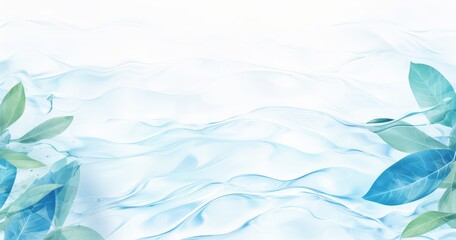 Obraz premium A serene background featuring gentle waves and green leaves for design purposes.