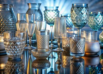High-resolution image featuring an array of realistic glass textures with intricate details, subtle reflections, and