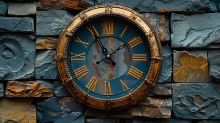 Antique Clock on Stone Wall