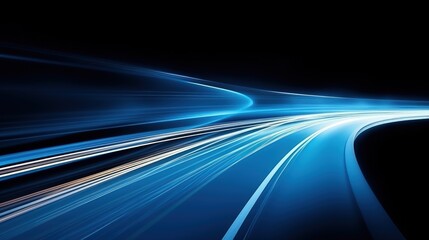 A dynamic blue light trail on a dark background, suggesting speed and technology.