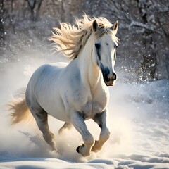 Obraz premium Galloping White Stallion Isolated on Transparent Background PNG.