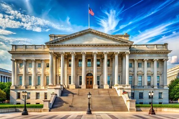 Historic government building with neoclassical architecture and imposing columns, symbolizing financial institutions