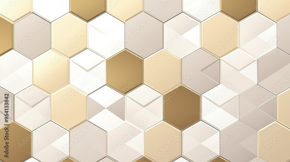 Poster a textured pattern of hexagonal tiles in shades of beige and gold.