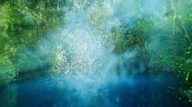 Abstract art with green and blue tones, nature inspired. Artistic expression and creativity concept