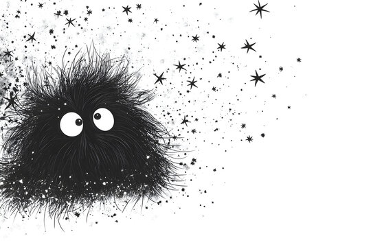 Schwarzes Wuscheltier mit Schneesternen, made by AI