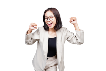 Asian businesswoman dancing isolated transparent