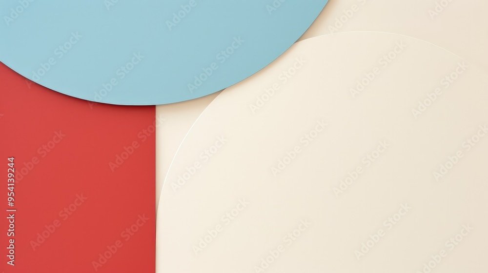 Poster abstract composition featuring overlapping geometric shapes in soft colors.