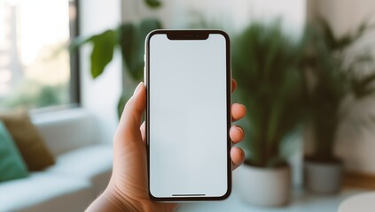 An individual’s hand holding a Phone that displays a blank screen, highlighting the device's minimalist appearance.
