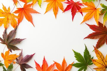 Autumn Maple Leaves Flat Lay White Background created with Generative AI
