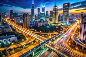 city streets nighttime traffic flow global commerce