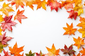 Autumn Maple Leaves Flat Lay White Background created with Generative AI