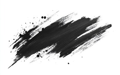 Black ink brush stroke with splashes against a white backdrop - abstract art, design tools, creative resources