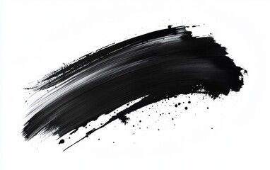 Black ink brush stroke with splashes against a white backdrop - abstract art, design tools, creative resources