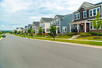 Row of Single Family Homes Along Road with Parking in Virginia