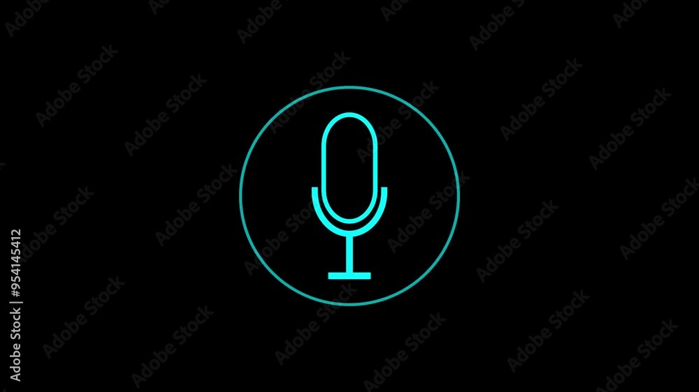 Poster voice recording podcast microphone icon animation on the black background 4k. cyan color animation o