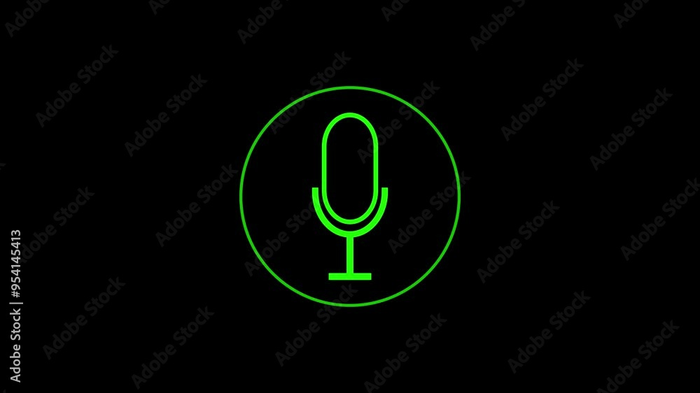 Poster voice recording podcast microphone icon animation on the black background 4k. green color animation 