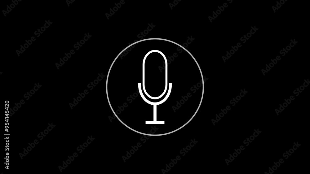 Poster voice recording podcast microphone icon animation on the black background 4k. white color animation 