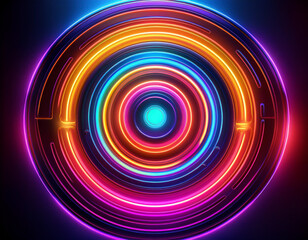 Vibrant Neon Circles Glowing Abstract Electric Pattern on Dark Futuristic Background