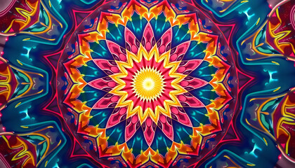 Fototapeta premium Elegant geometric mandala pattern in vivid colors creating a balanced and harmonious wallpaper for artistic lovers.