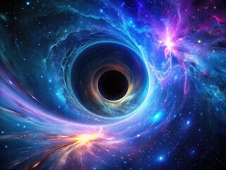 black hole event horizon intense blue purple gravitational force crush