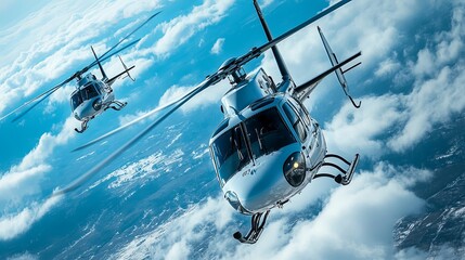 View and sea view from helicopters flying over the sea