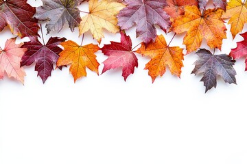 Autumn Maple Leaves Flat Lay White Background created with Generative AI